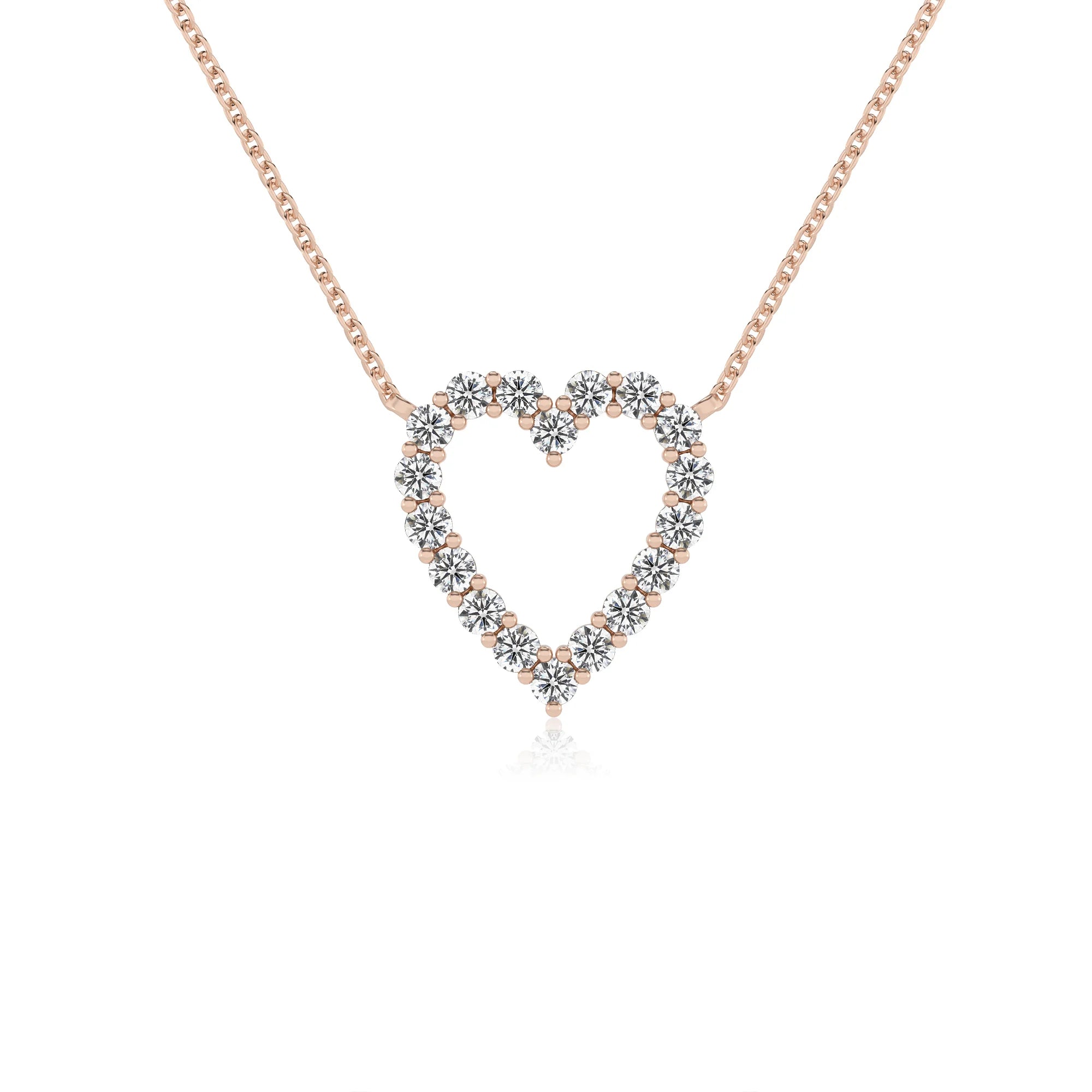 lab grown moissanite round v-bale necklaces in rose gold 