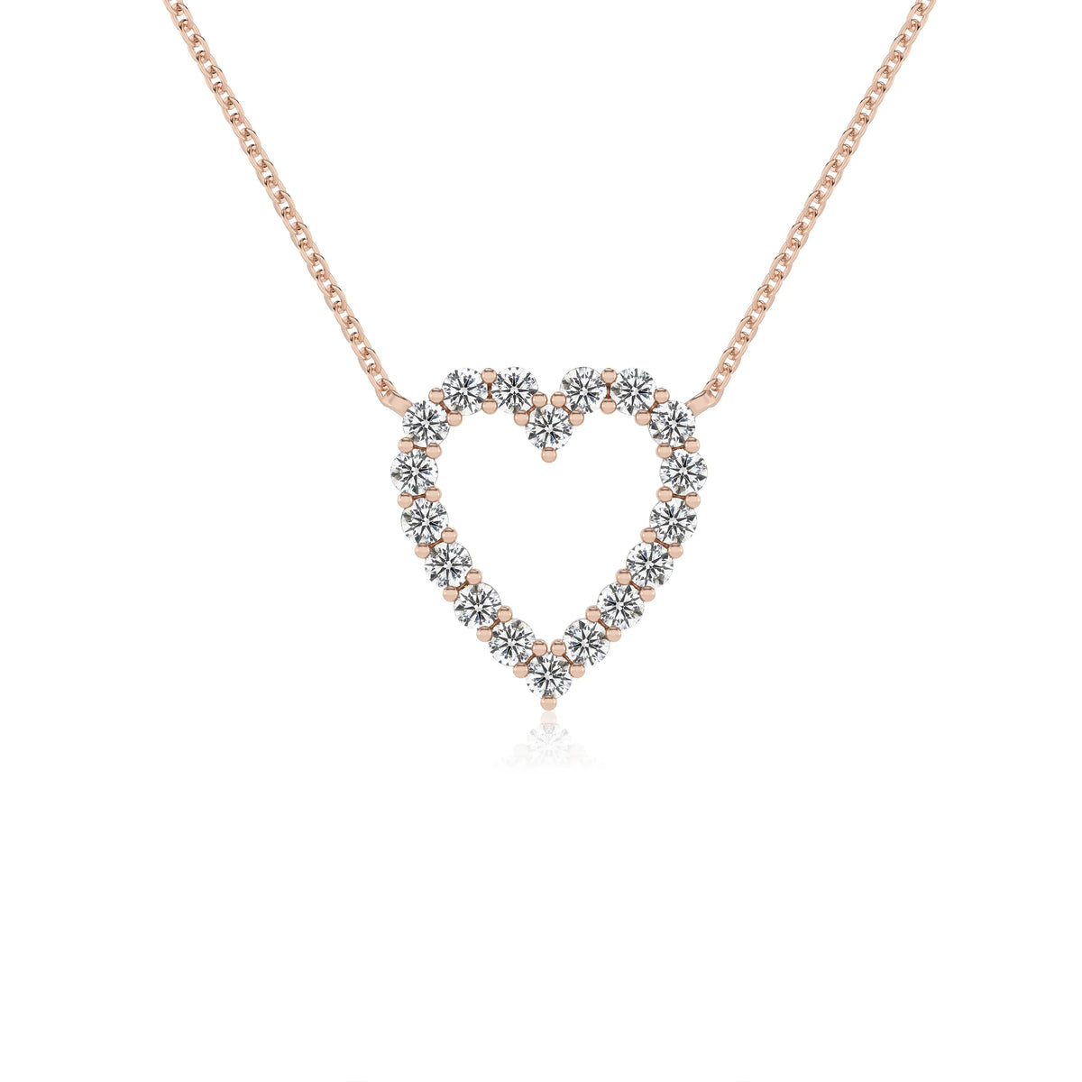 lab grown moissanite round v-bale necklaces in rose gold 