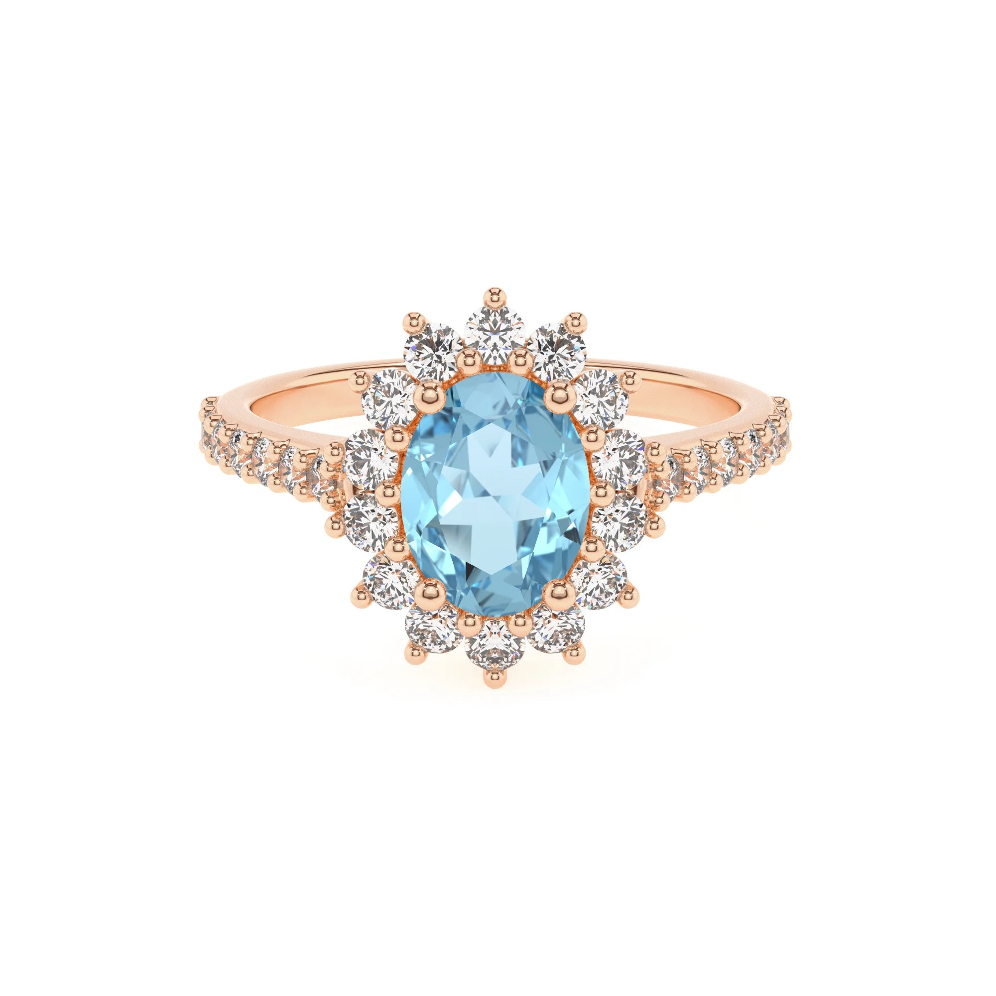 lab grown aquamarine oval solitaire rings in rose gold 