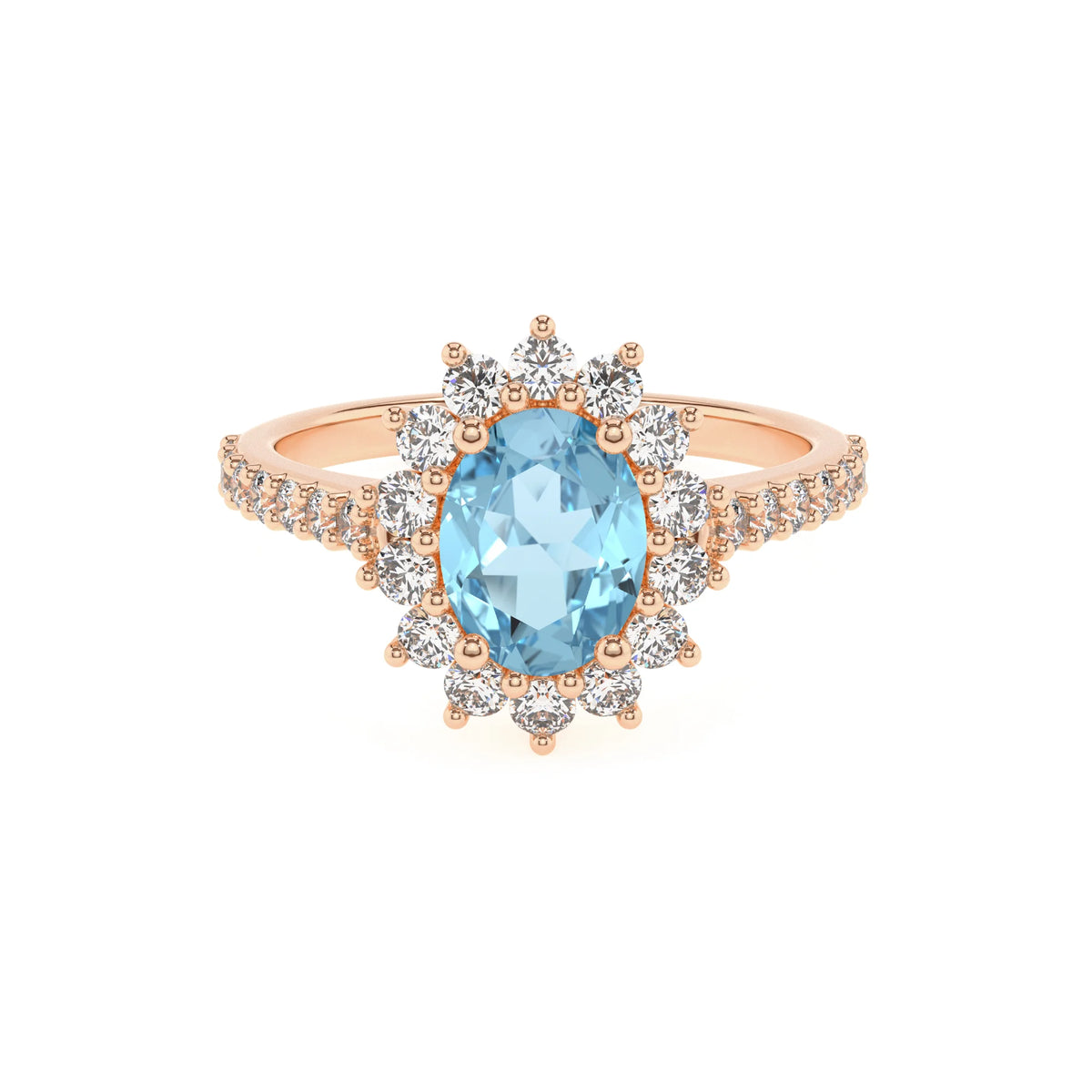 lab grown aquamarine oval solitaire rings in rose gold 