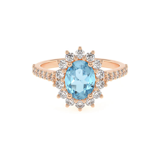 lab grown aquamarine oval solitaire rings in rose gold 
