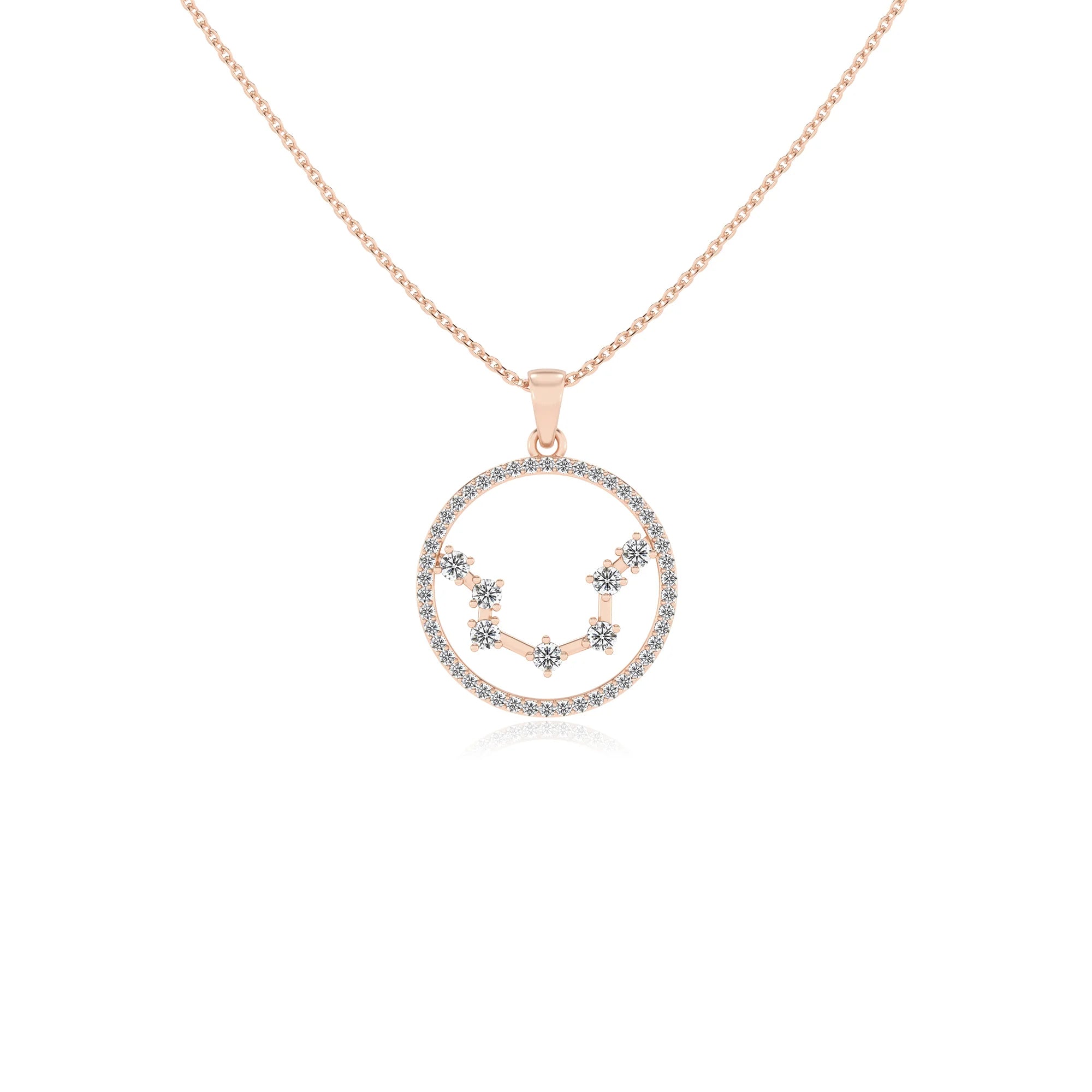 lab grown moissanite round necklaces in rose gold 
