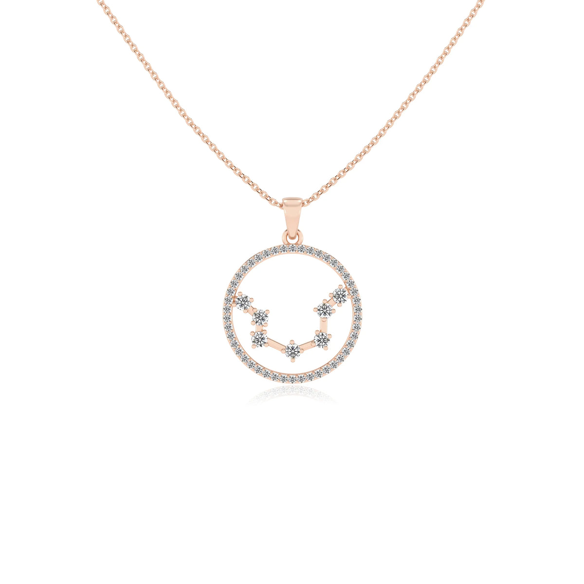 lab grown moissanite round necklaces in rose gold 