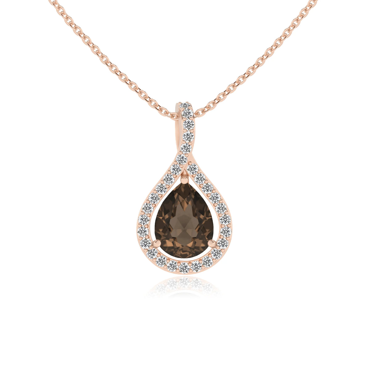 natural smoky-quartz pear solitaire necklaces in rose gold 