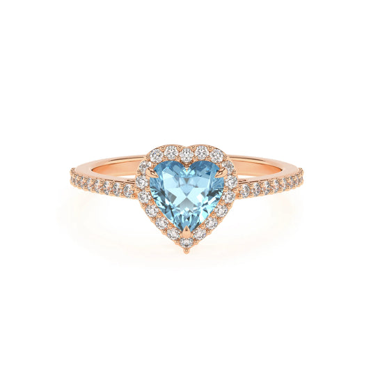 lab grown aquamarine heart solitaire rings in rose gold 