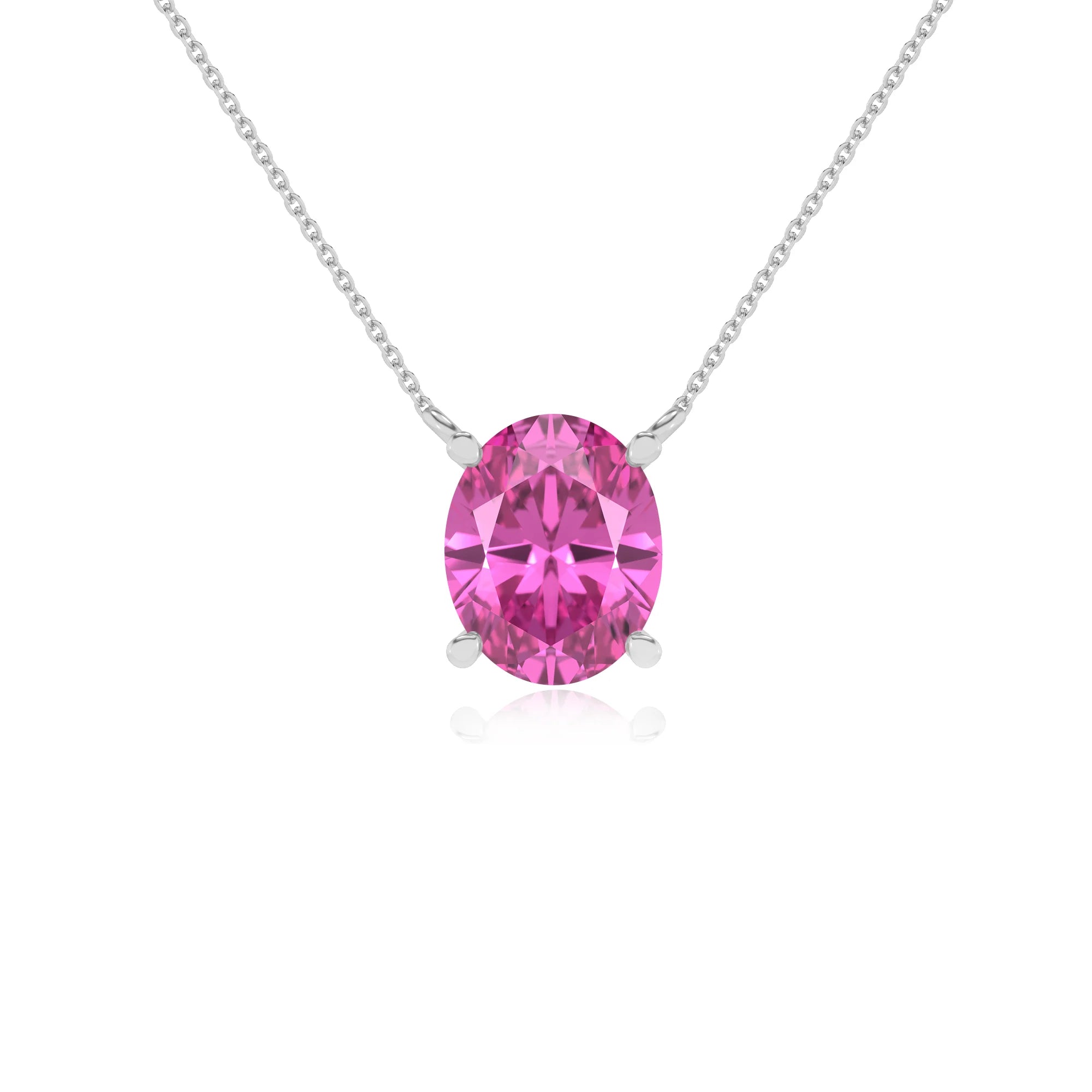 lab grown pink-sapphire oval solitaire necklaces in sterling silver 