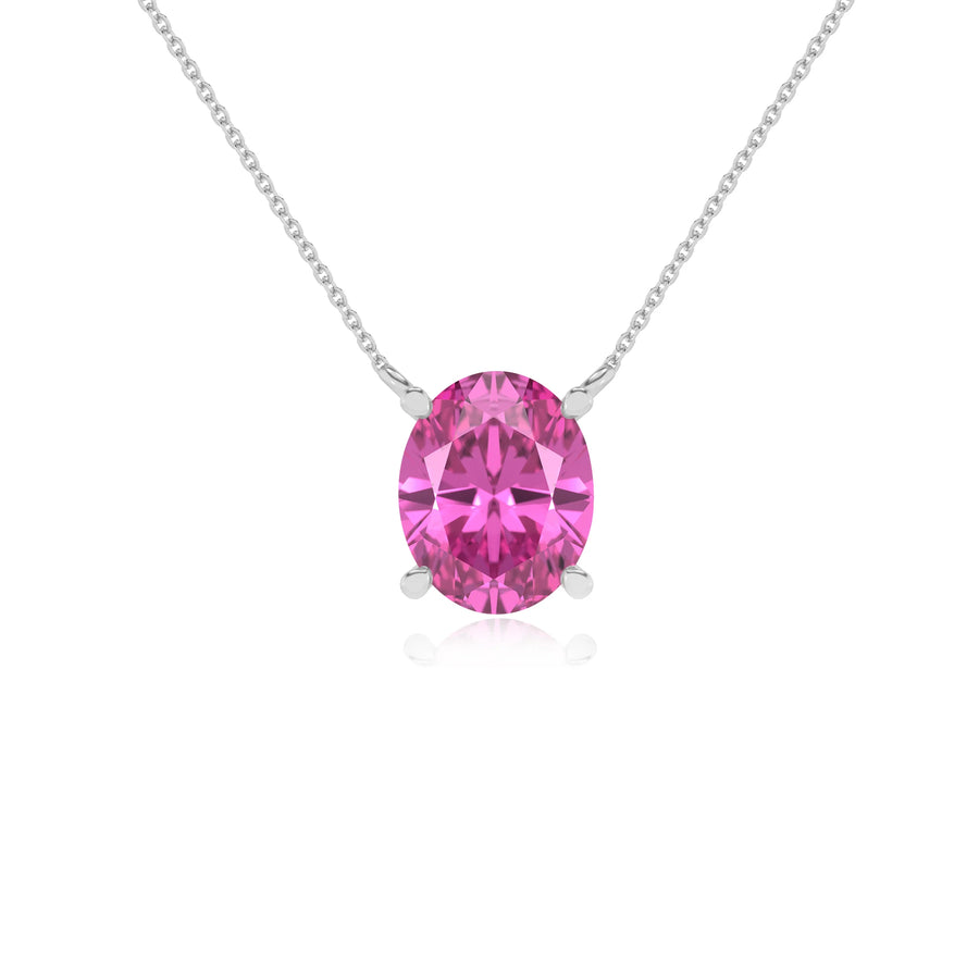 lab grown pink-sapphire oval solitaire necklaces in sterling silver 