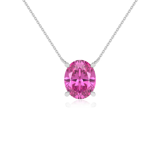 lab grown pink-sapphire oval solitaire necklaces in sterling silver 