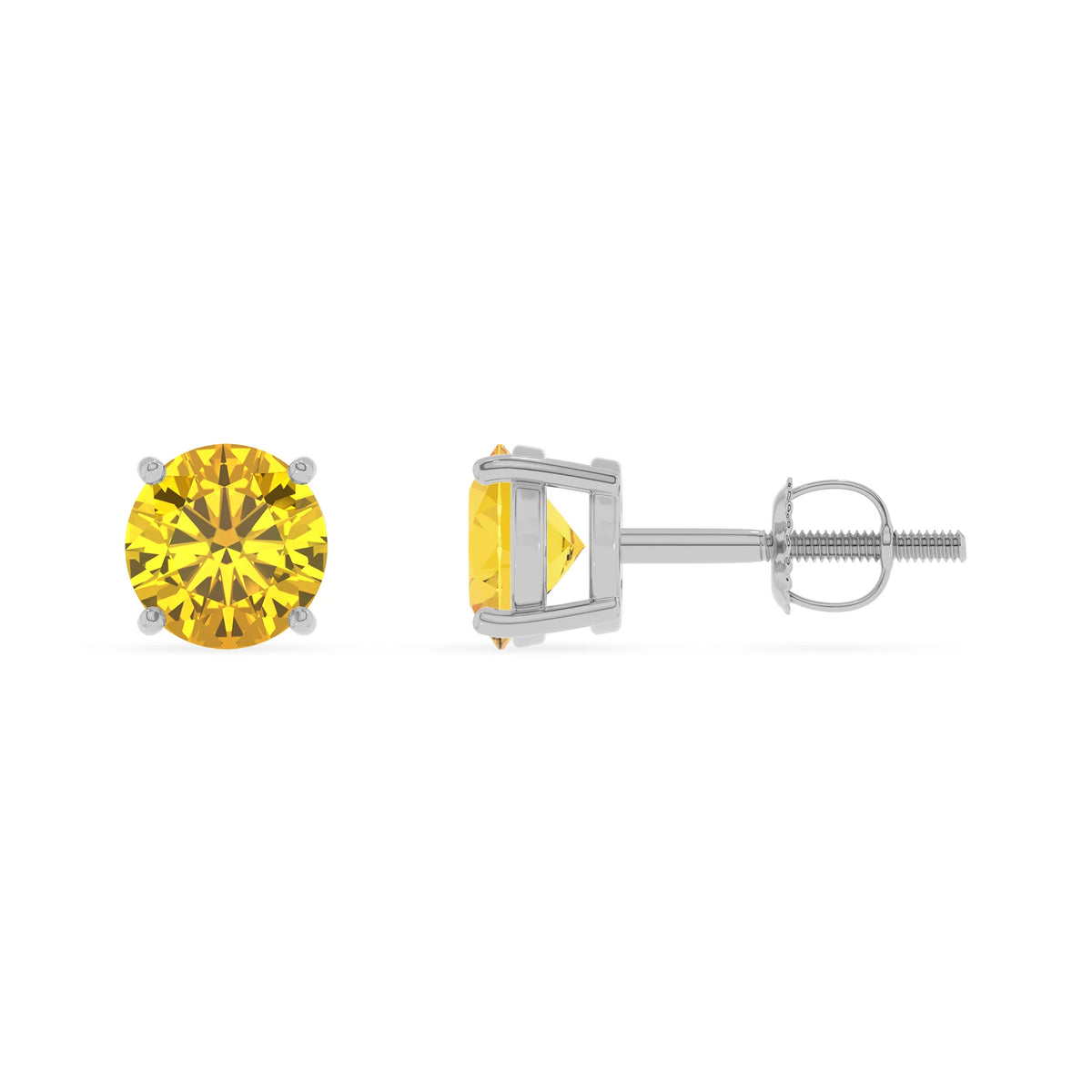 lab grown yellow sapphire round stud earrings in platinum 
