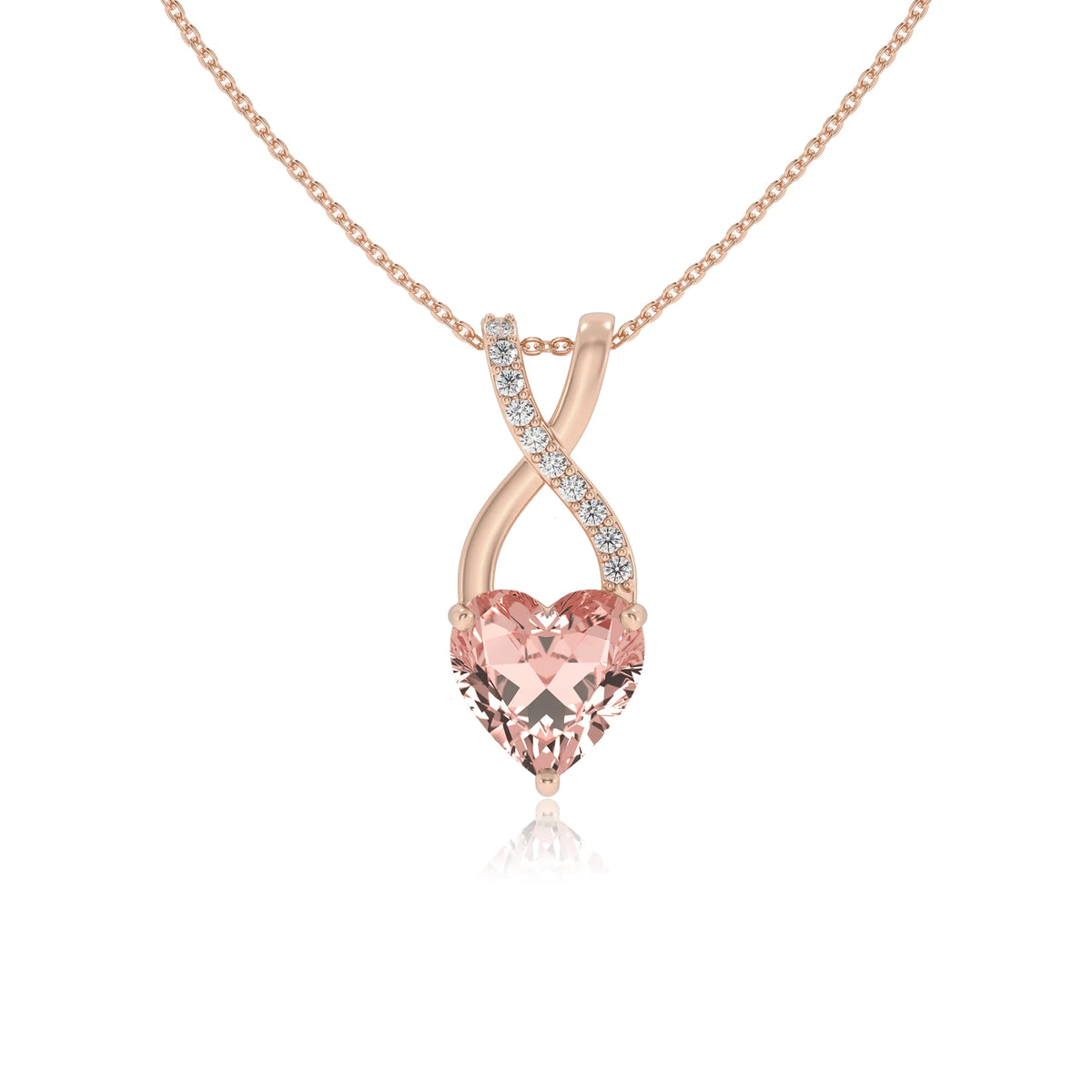 lab grown morganite heart solitaire necklaces in rose gold 