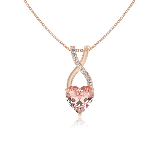 lab grown morganite heart solitaire necklaces in rose gold 