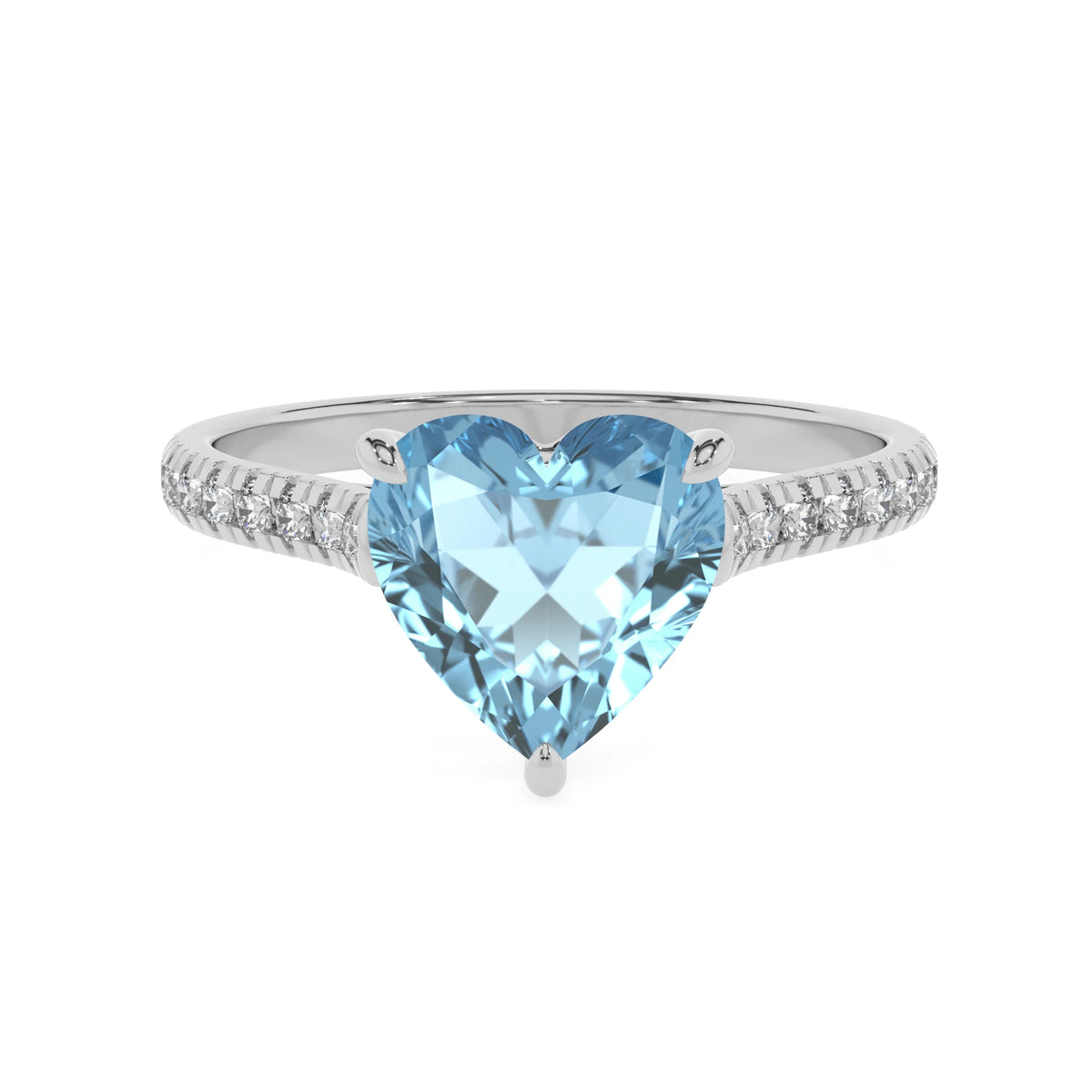 lab grown aquamarine heart half eternity solitaire engagement rings in platinum 