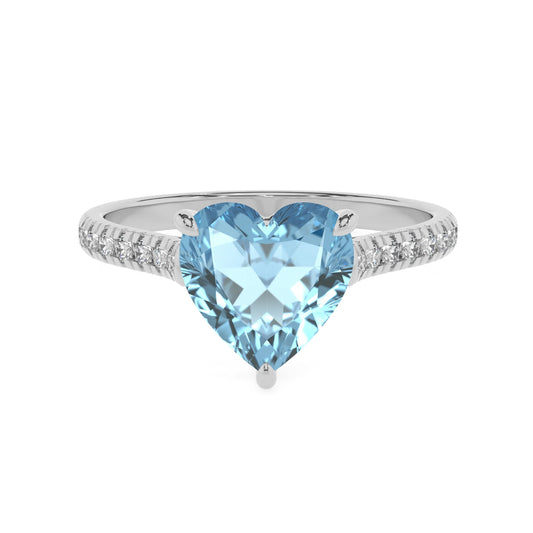 lab grown aquamarine heart half eternity solitaire engagement rings in platinum 