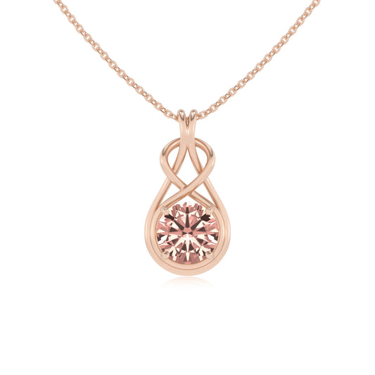 lab grown morganite round solitaire necklaces in rose gold 