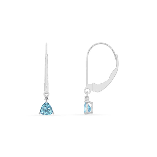 lab grown aquamarine trillion drop earrings in platinum 