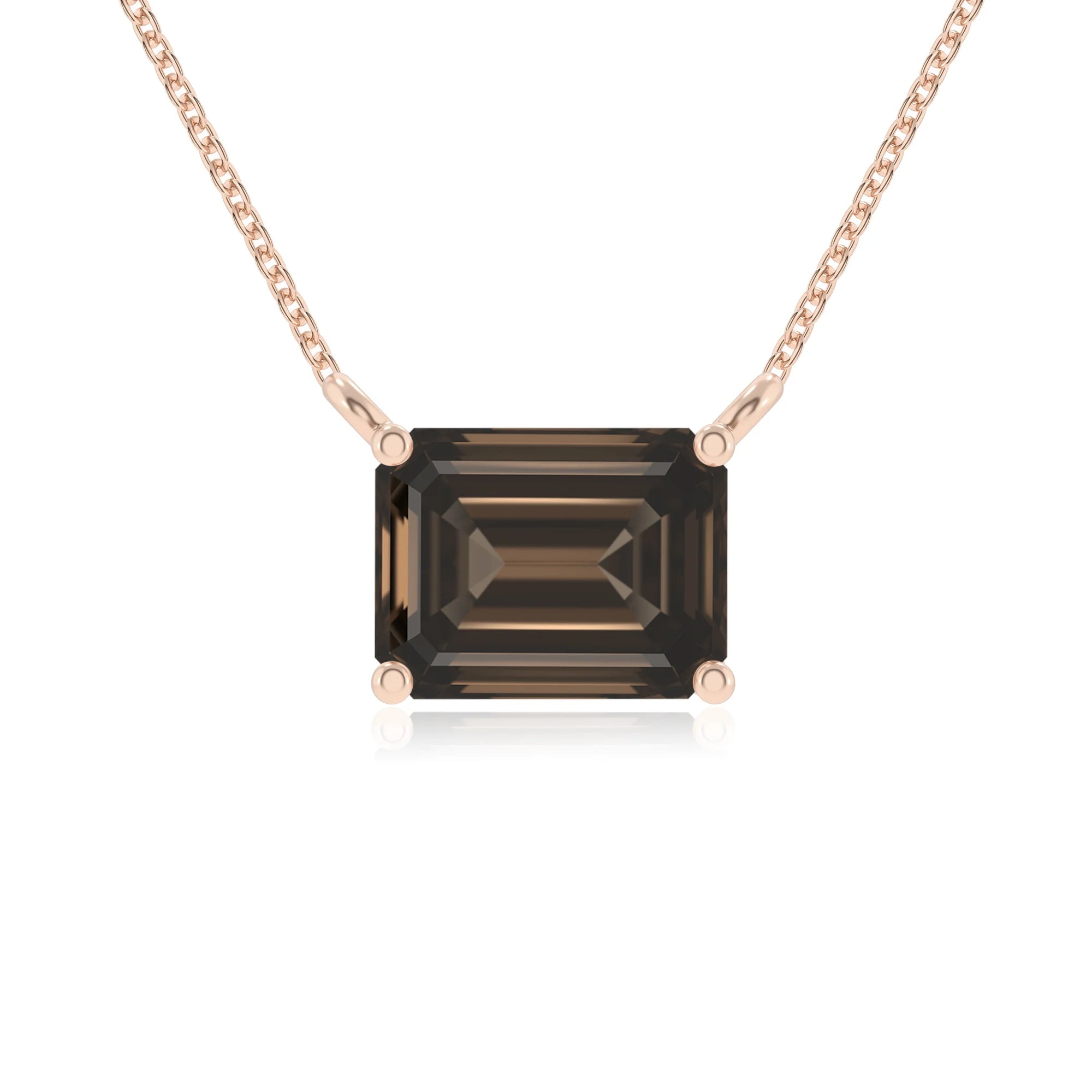natural smoky-quartz emerald cut solitaire necklaces in rose gold 