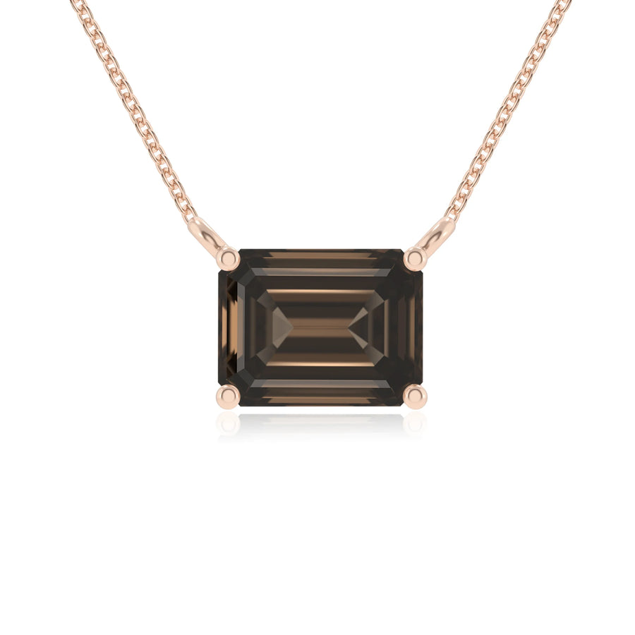 natural smoky-quartz emerald cut solitaire necklaces in rose gold 