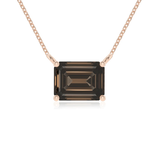 natural smoky-quartz emerald cut solitaire necklaces in rose gold 