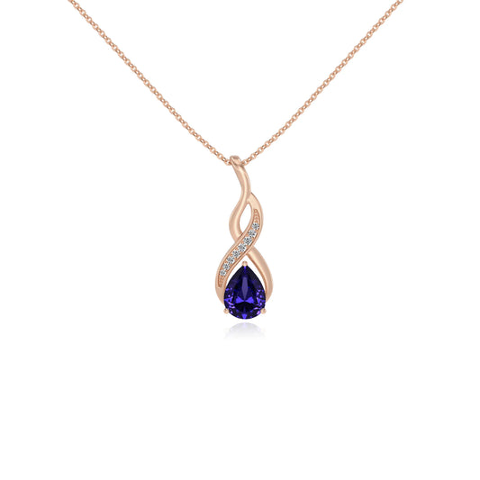 lab grown tanzanite pear solitaire necklaces in rose gold 