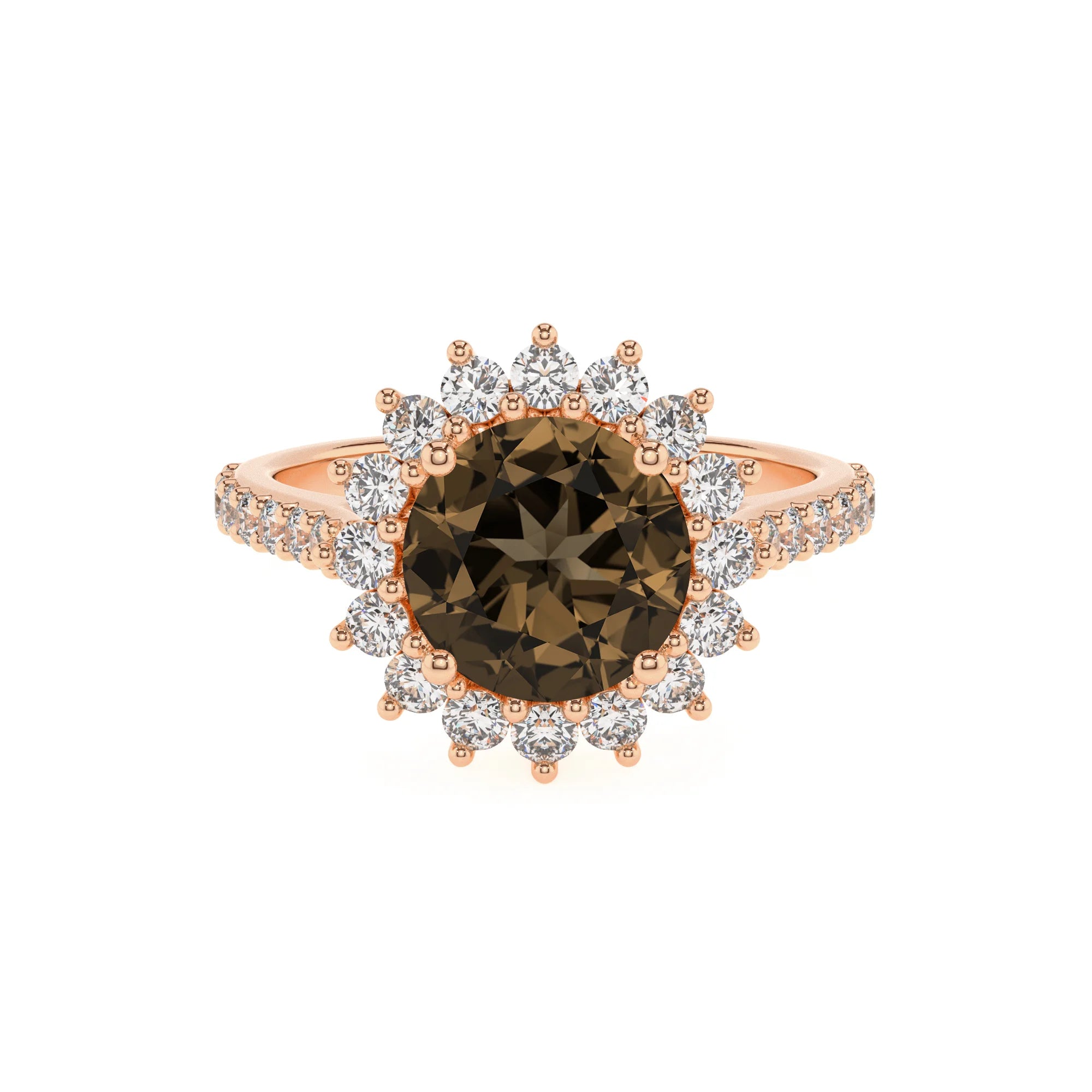 natural smoky-quartz round solitaire rings in rose gold 
