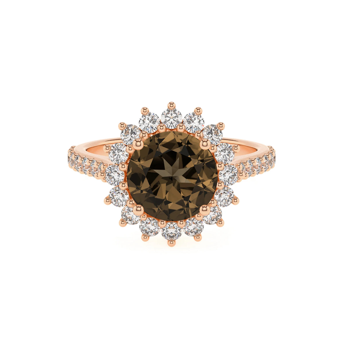 natural smoky-quartz round solitaire rings in rose gold 