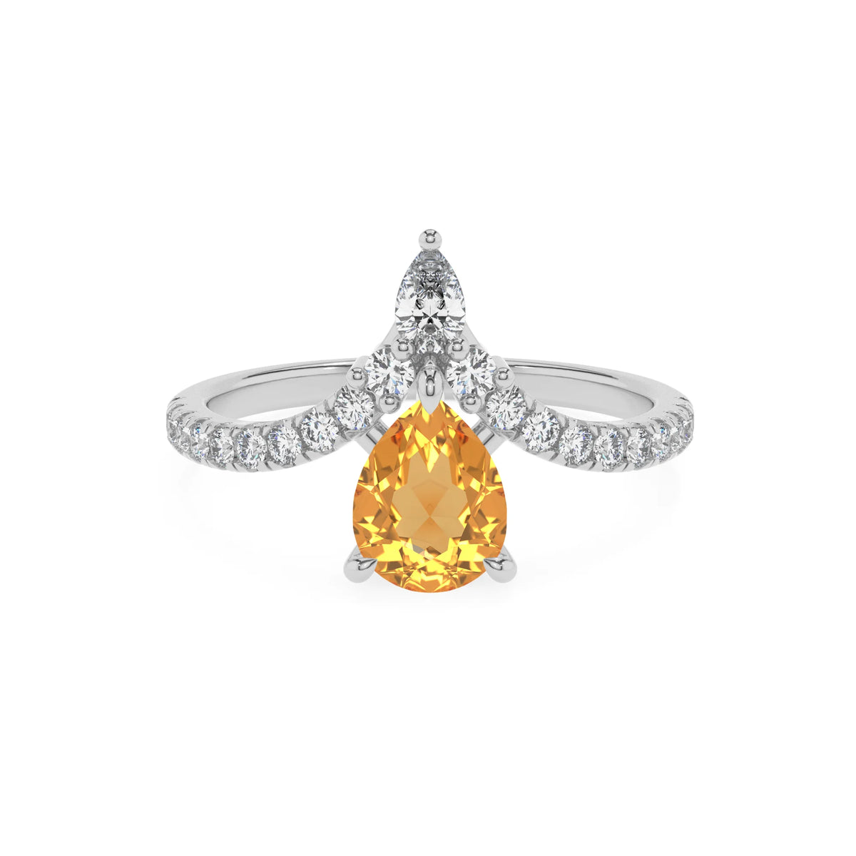 lab grown citrine pear solitaire rings in sterling silver 
