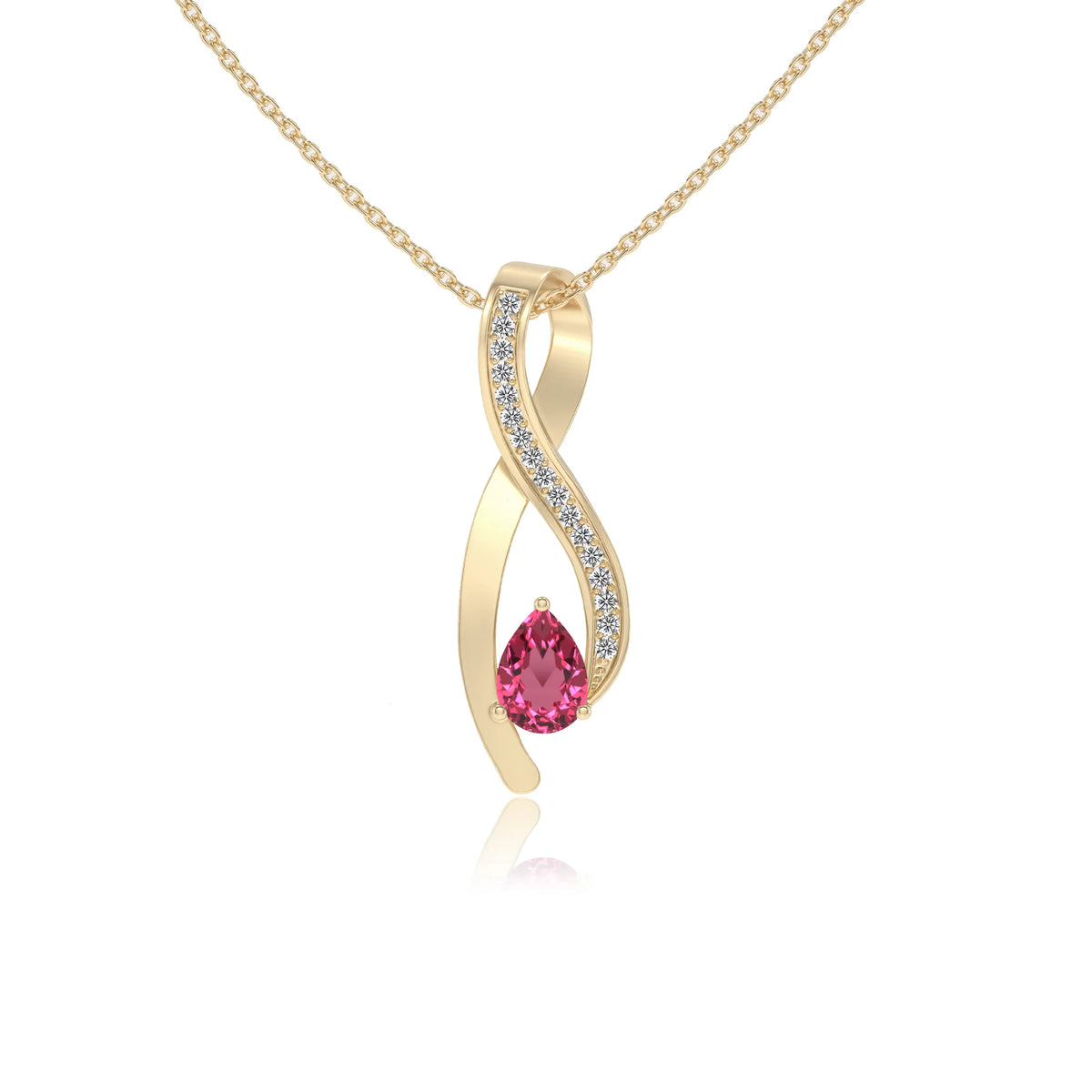 lab grown pink-tourmaline pear solitaire necklaces in yellow gold 
