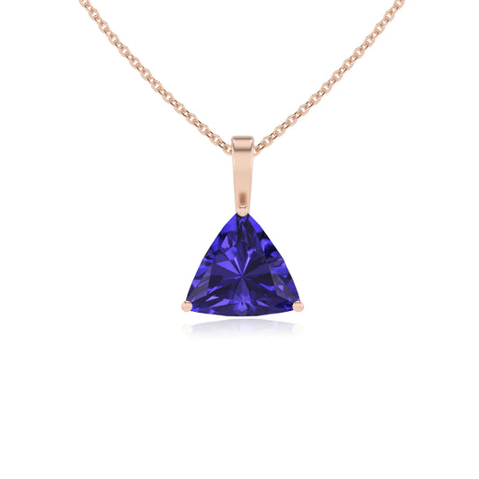 lab grown tanzanite trillion solitaire necklaces in rose gold 