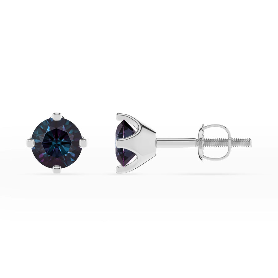 lab grown alexandrite round stud earrings in white gold 
