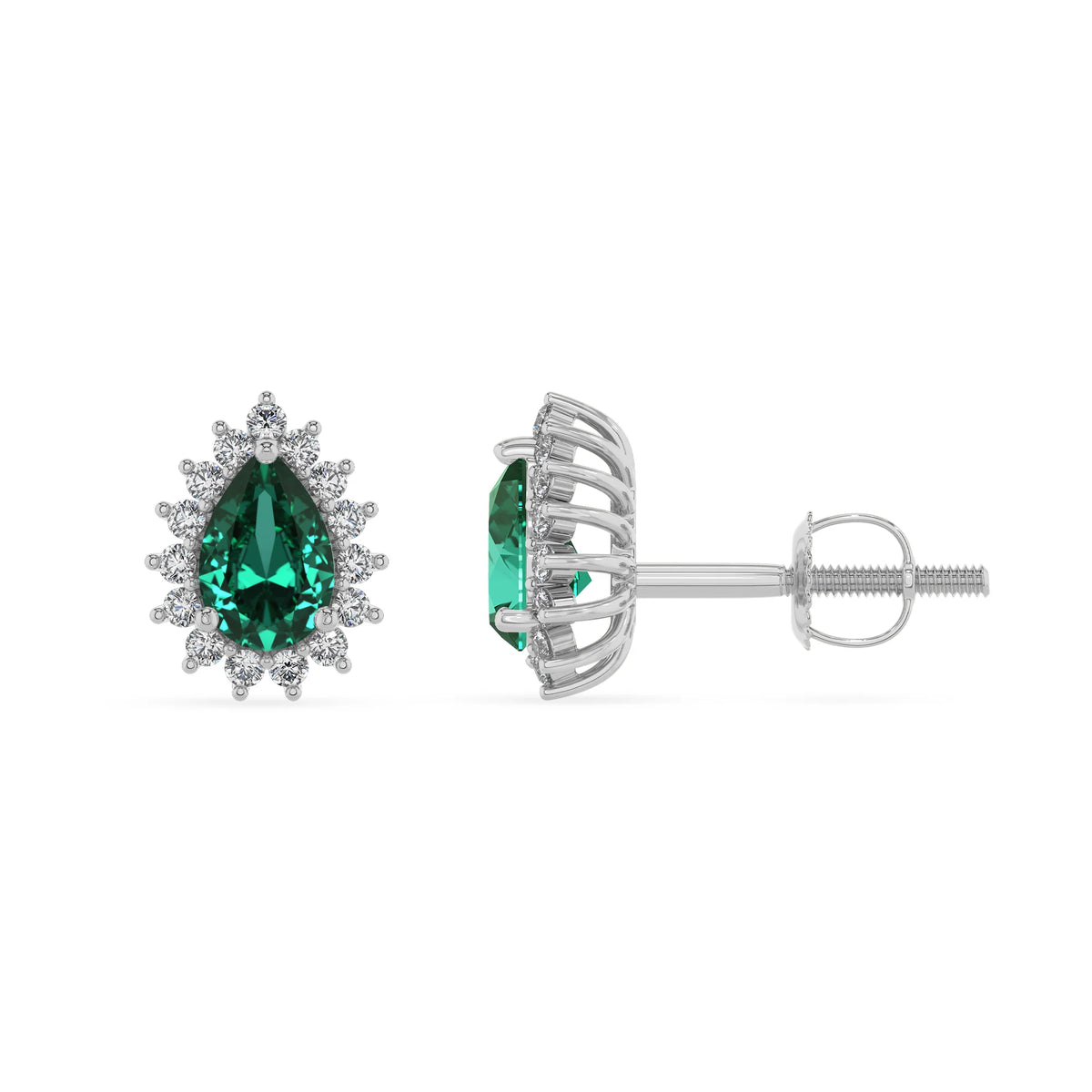 lab grown emerald pear stud earrings in sterling silver 