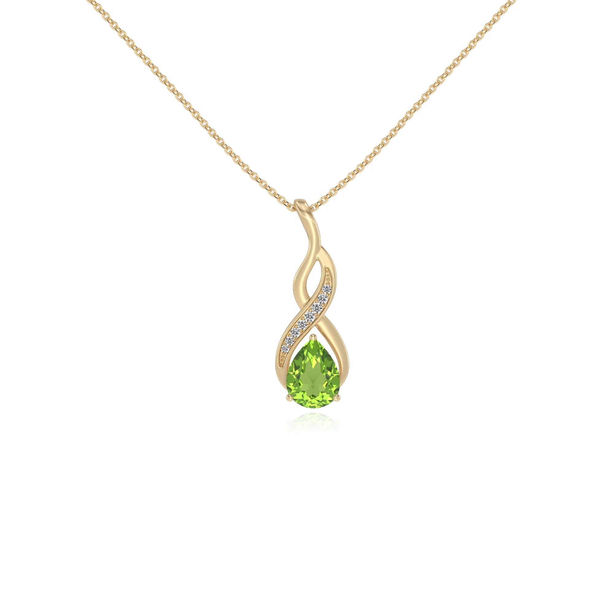 natural peridot pear solitaire necklaces in yellow gold 