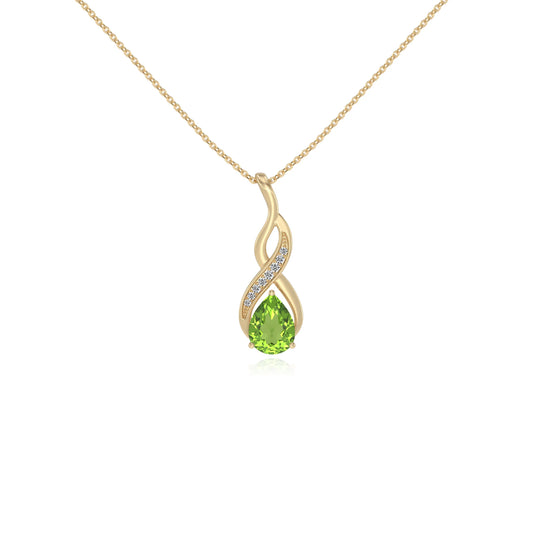 natural peridot pear solitaire necklaces in yellow gold 