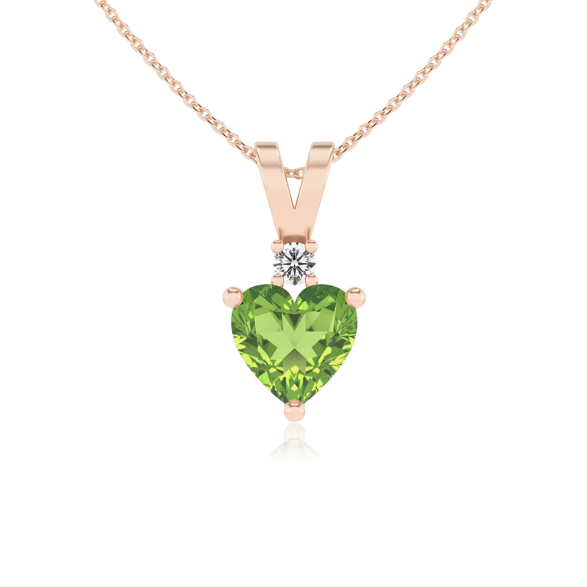 natural peridot heart solitaire v-bale necklaces in rose gold 