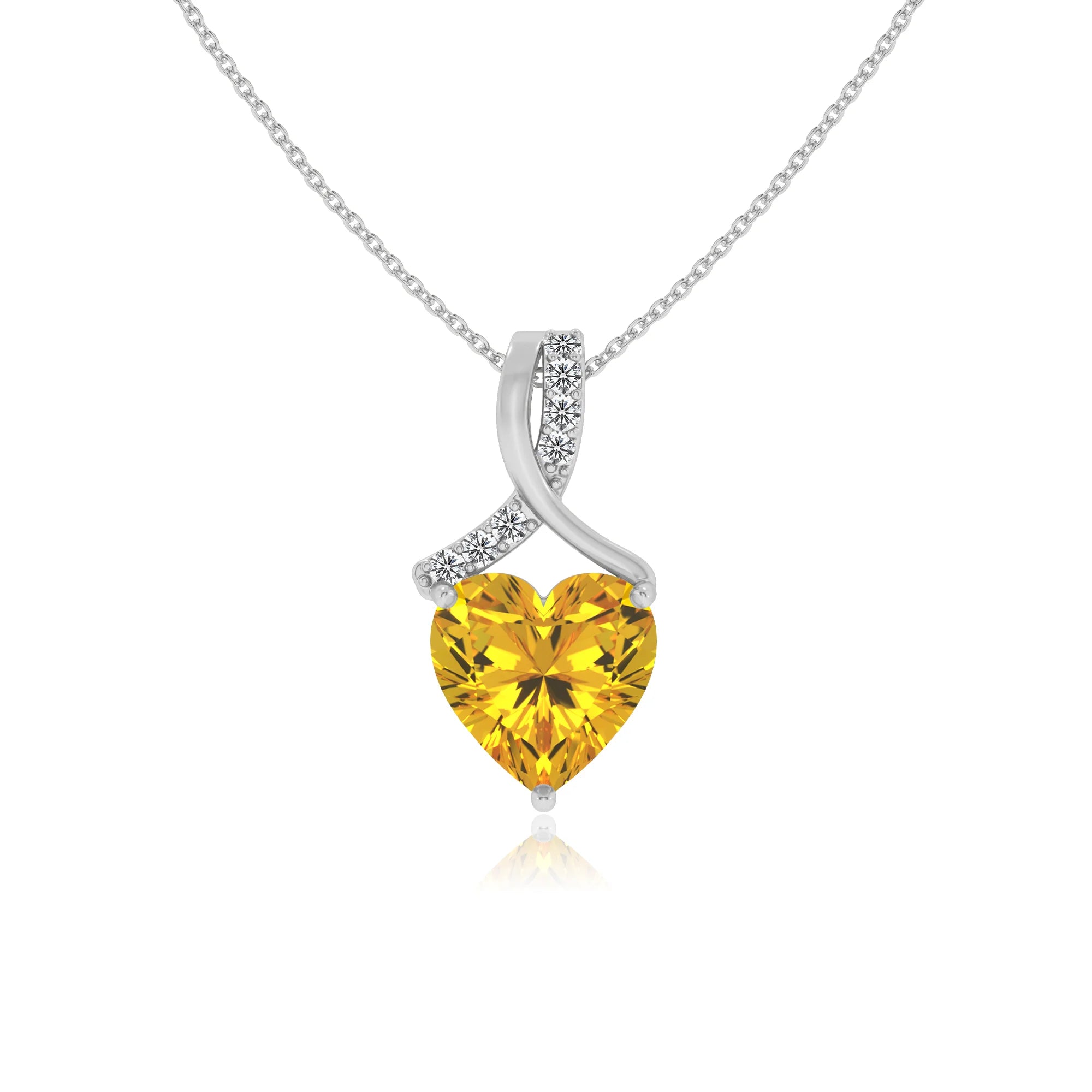 lab grown yellow-sapphire heart solitaire necklaces in sterling silver 