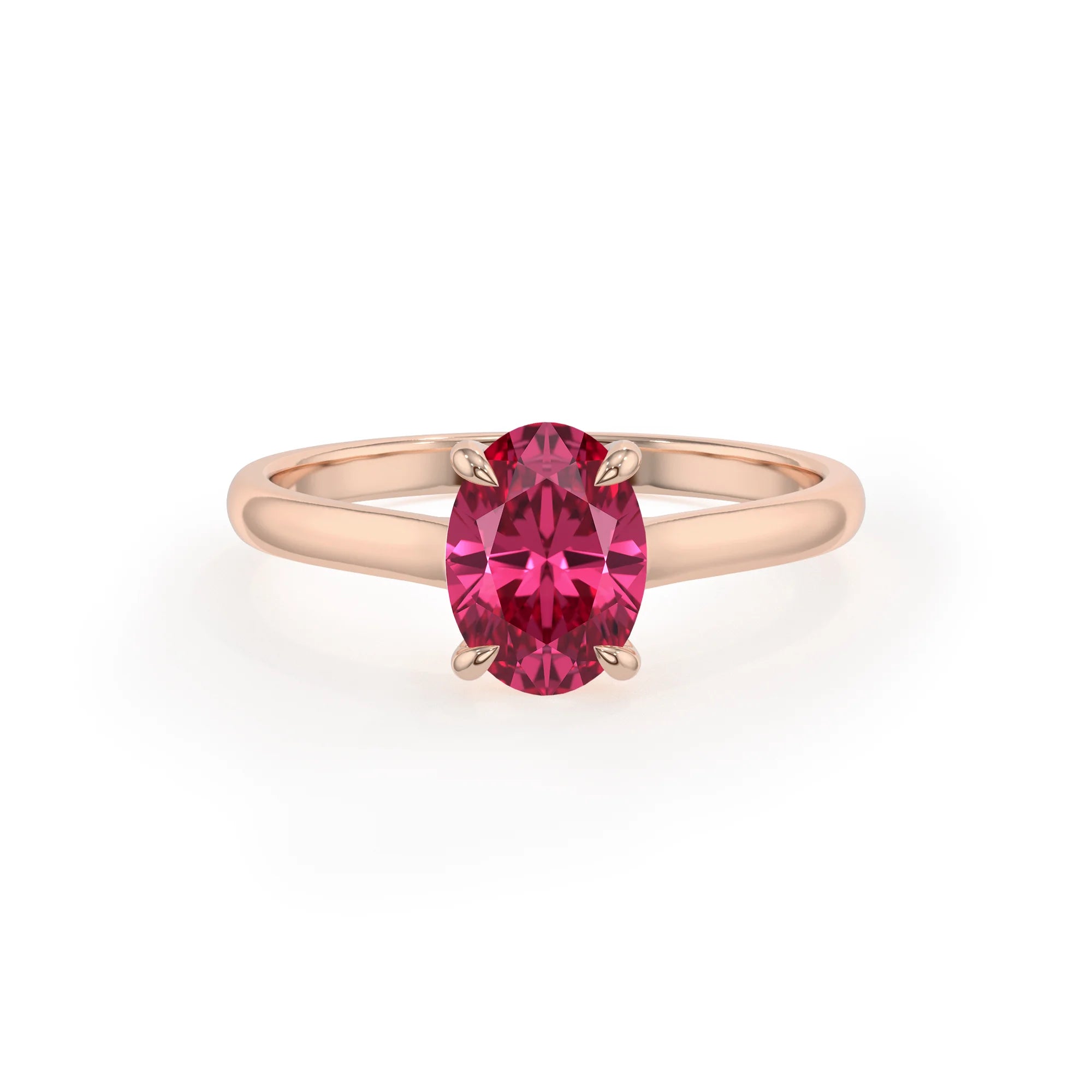 lab grown pink-tourmaline oval solitaire rings in rose gold 