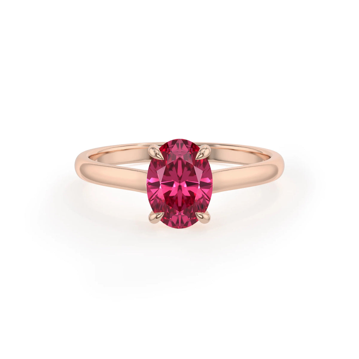 lab grown pink-tourmaline oval solitaire rings in rose gold 