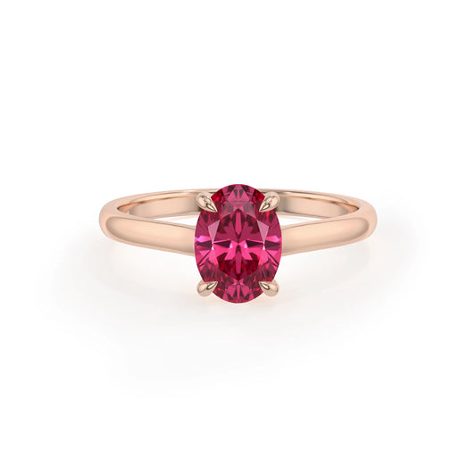 lab grown pink-tourmaline oval solitaire rings in rose gold 