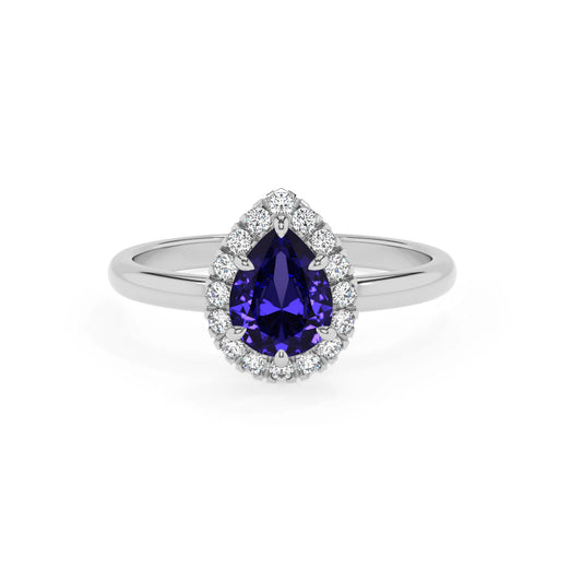 lab grown tanzanite pear solitaire rings in platinum 