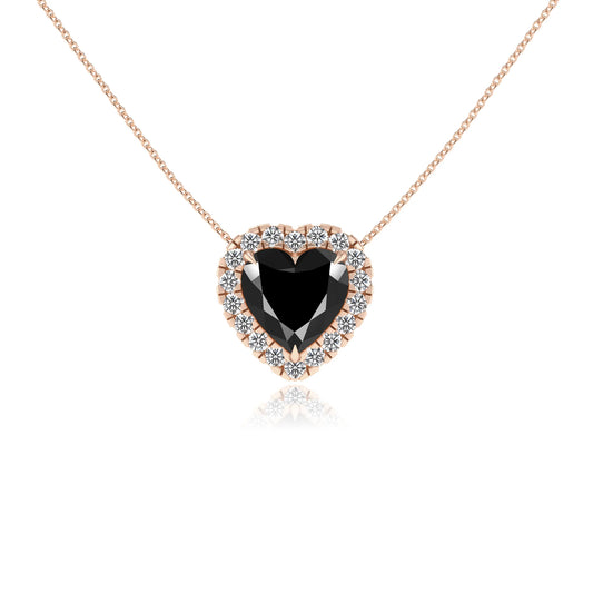 natural black onyx heart solitaire necklaces in rose gold 