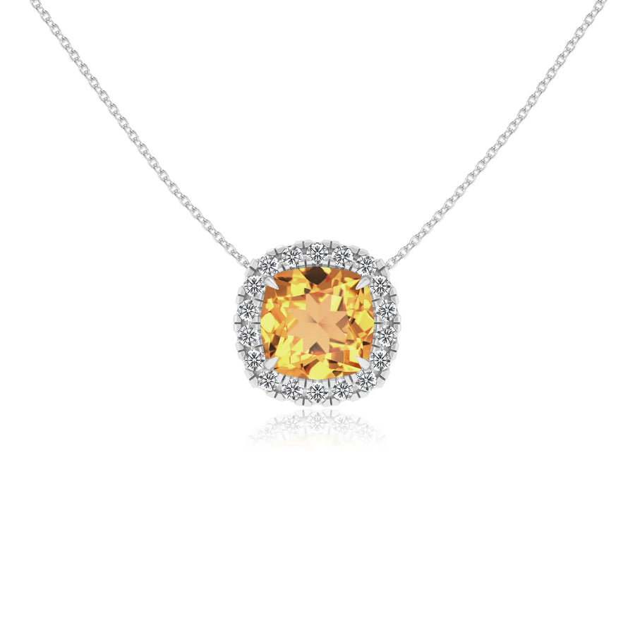 lab grown citrine cushion solitaire necklaces in sterling silver 