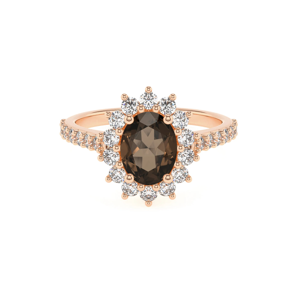 natural smoky-quartz oval solitaire rings in rose gold 