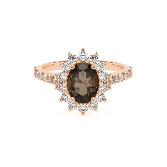 natural smoky-quartz oval solitaire rings in rose gold 