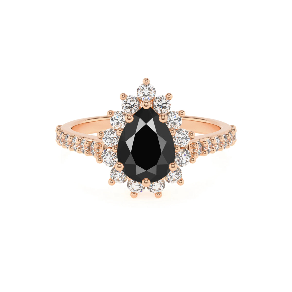 natural black-onyx pear solitaire rings in rose gold 