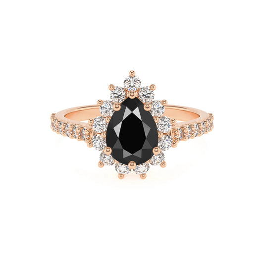 natural black-onyx pear solitaire rings in rose gold 