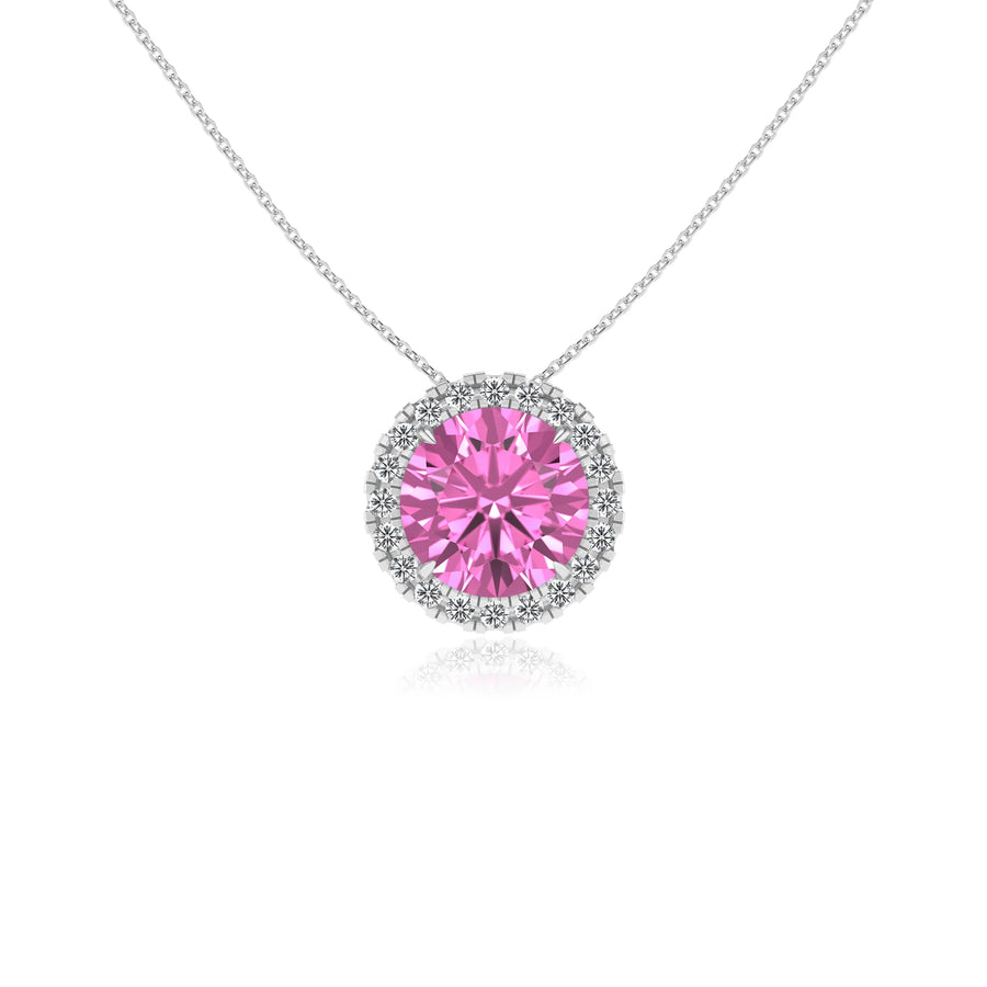lab grown pink sapphire round solitaire necklaces in sterling silver 