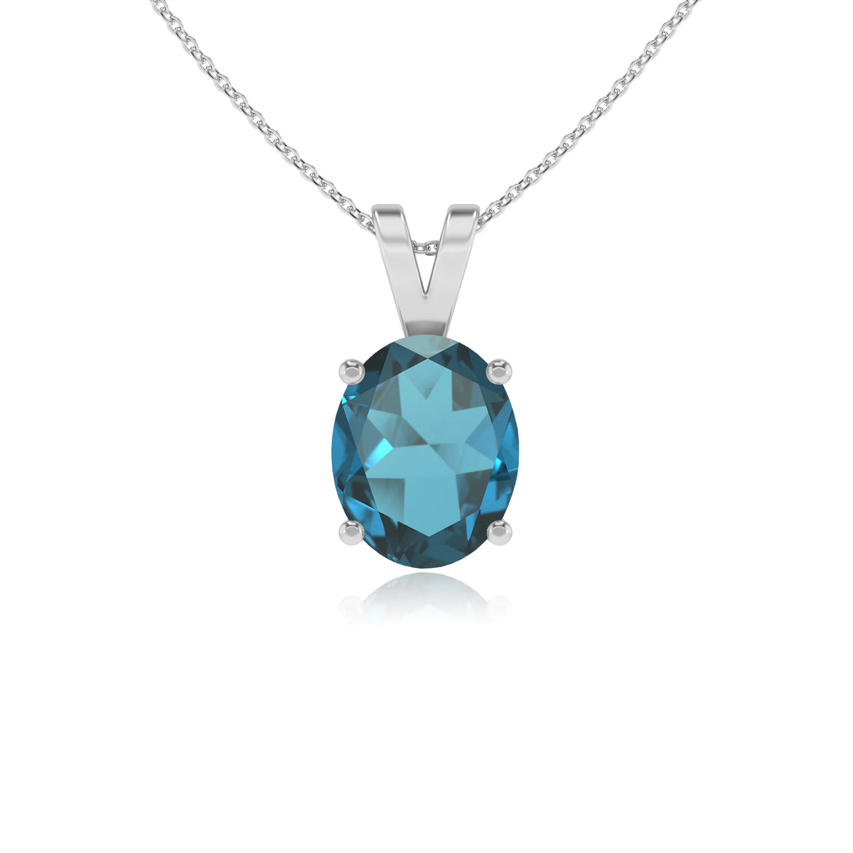 natural london-blue-topaz oval solitaire v-bale necklaces in sterling silver 