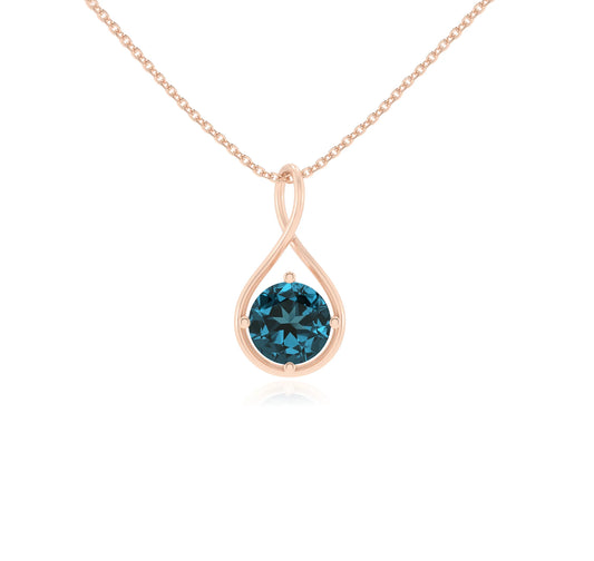 natural london-blue-topaz round solitaire necklaces in rose gold 