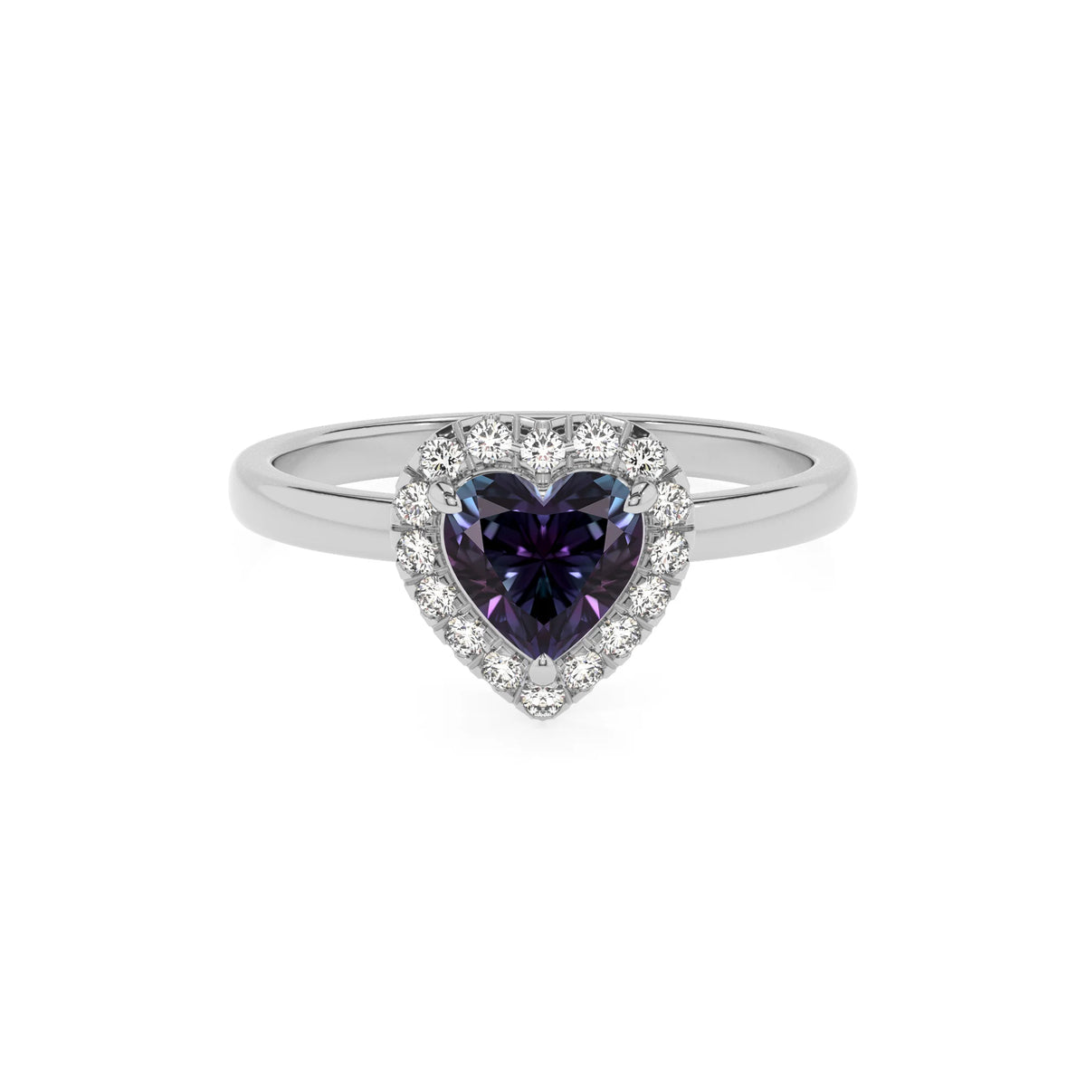 lab grown alexandrite heart solitaire rings in platinum 
