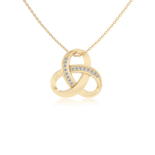 lab grown moissanite round infinity necklaces in yellow gold 
