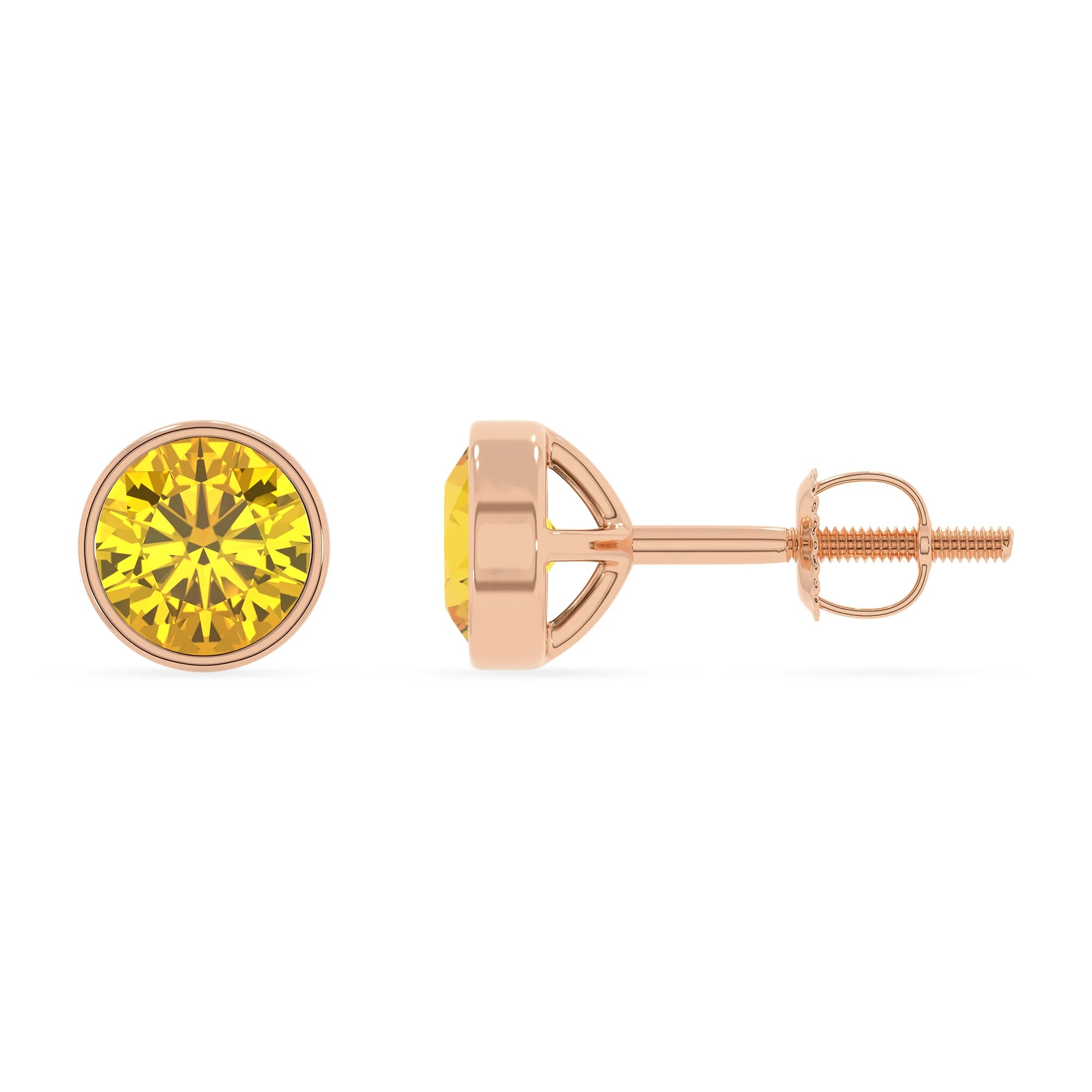 lab grown yellow sapphire round stud earrings in rose gold 